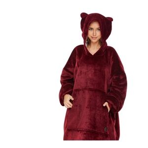 New Three Poodle Cozy Red Hooded Blanket Sweatshirt - One Size